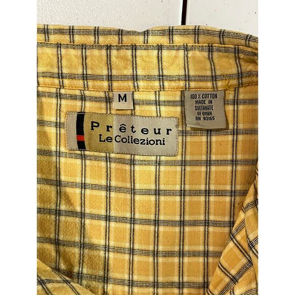 Preteur Le Collezioni Yellow Plaid 100% Cotton Shirt Made in Sultanate of Oman M - Picture 7 of 9